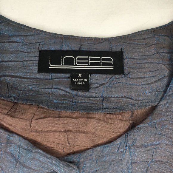 Linear Iridescent Blue Pleated Cropped One Button Jacket Blazer Ladies Small - Picture 3 of 10